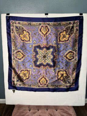Vintage Exclusive Design Scarf Square Rolled Hem Vibrant Paisley Acetate  Purple